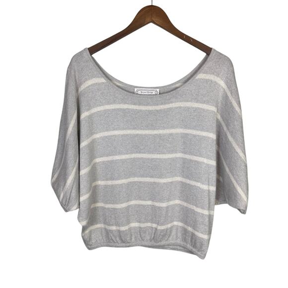 Beyond Vintage Gray Knit White Stripe Silver Sparkle Short Dolman Sleeve Sweater - Picture 8 of 12